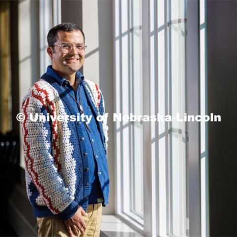 Gabe Bruguier, Education and Outreach Coordinator at the Mid-America Transportation Center, leads the MATC/NCIA Sovereign Native Youth STEM Leadership Academy. Gabriel is an enrolled member of the Yankton Sioux Tribe. November 11, 2022. Photo by Craig Chandler / University Communication.