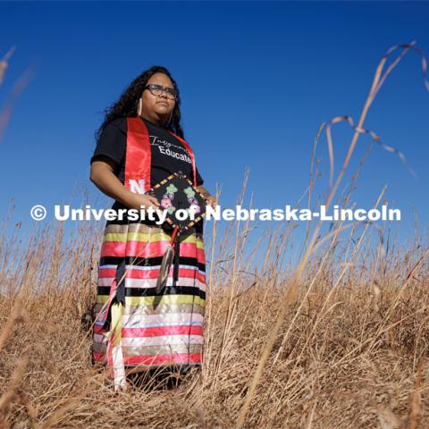 Nasia Olson-Whitefeather, a dual major in Criminology and Criminal Justice and Child, Youth and Family Studies, will graduate this December and is already working with juveniles full time for the state. November 21, 2022. Photo by Craig Chandler / University Communication.