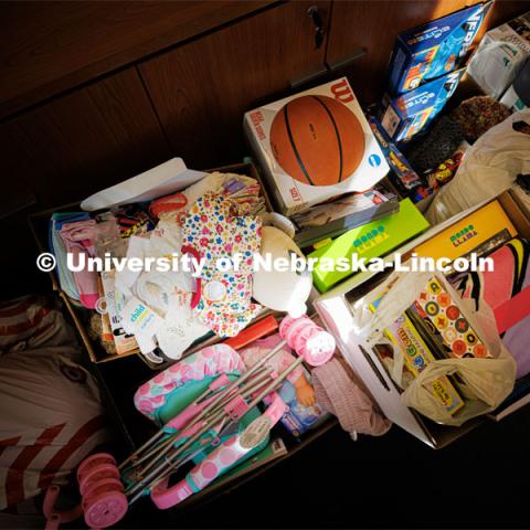Holiday for Little Huskers gifts in the Women's Center’s conference room. November 23, 2022. Photo by Craig Chandler / University Communication.
