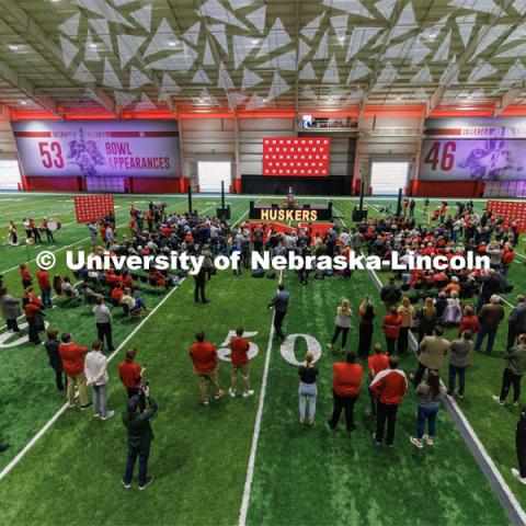 Matt Rhule, Nebraska's 31st head football coach, talks during his introduction in the Hawks Championship Center. November 28, 2022. Photo by Craig Chandler / University Communication.