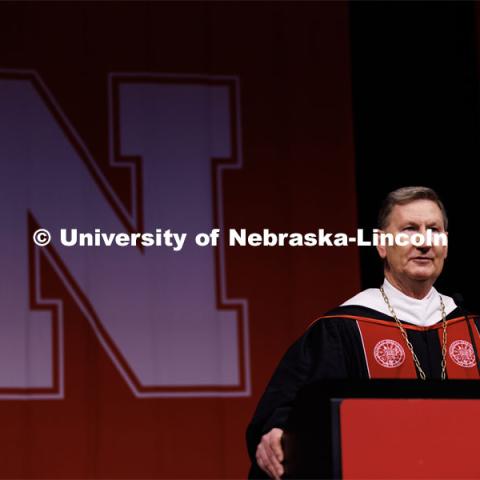 NU President Ted Carter gives remarks at the Winter Undergraduate Commencement in Pinnacle Bank Arena. December 17, 2022. Photo by Craig Chandler / University Communication.