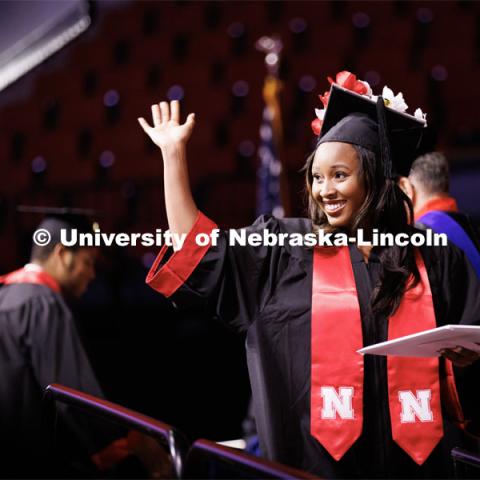Alexis Fuller celebrates her Engineering diploma. Winter Undergraduate Commencement in Pinnacle Bank Arena. December 17, 2022. Photo by Craig Chandler / University Communication.