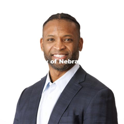 Studio portrait of Ahman Green, Lecturer in the College of Journalism and Mass Communications and former Husker great, will be teaching Esports in the spring. January 26, 2023. Photo by Craig Chandler / University Communication.