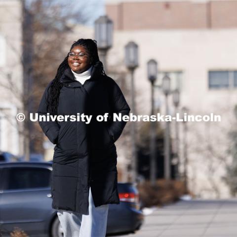 Odelia Amenyah, senior in journalism and advertising/public relations, for Black History Month feature story. January 31, 2023 Photo by Craig Chandler / University Communication.