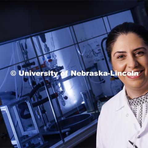 Mona Bavarian, Assistant Professor of Chemical and Biomolecular Engineering at Nebraska, has received a $576,802 grant from the National Science Foundation’s Faculty Early Career Development Program to develop an advanced manufacturing platform for polymer coatings. February 7, 2023. Photo by Craig Chandler / University Communication.