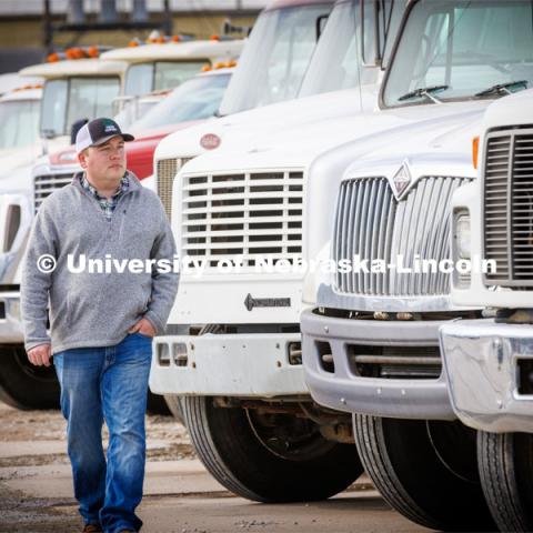 Jeff Hornung, and his Pioneer Equipment business in Hastings, Nebraska. Hornung is a former Engler student and has grown his business selling used large trucks world wide. February 21, 2023. Photo by Craig Chandler / University Communication.