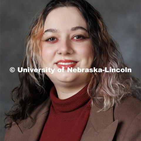 Studio portrait of Hilda Rey, Nebraska Commission on Latino Americans. Portraits of Extension, IANR and CASNR educators. Extension Educators photo shoot. February 22, 2023. Photo by Craig Chandler / University Communication.