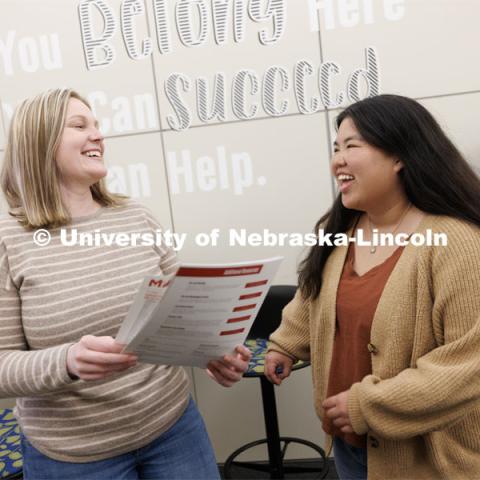 Academic Advisor Bethany Heaney works with a student. Explore Center photo shoot. March 22, 2023. Photo by Craig Chandler / University Communication. 