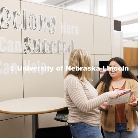 Academic Advisor Bethany Heaney works with a student. Explore Center photo shoot. March 22, 2023. Photo by Craig Chandler / University Communication. 