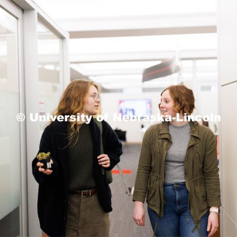 Laura Britten, Academic Navigator works with a student in the Explore Center. Explore Center photo shoot. March 22, 2023. Photo by Craig Chandler / University Communication. 