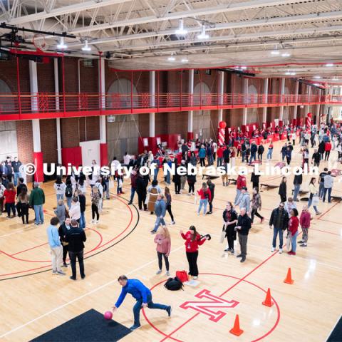New students interact with each other and play games during Admitted Student Day in the University of Nebraska-Lincoln Campus Recreation Center. Admitted Student Day is UNL’s in-person, on-campus event for all admitted students. March 24, 2023. Photo by Jordan Opp for University Communication.