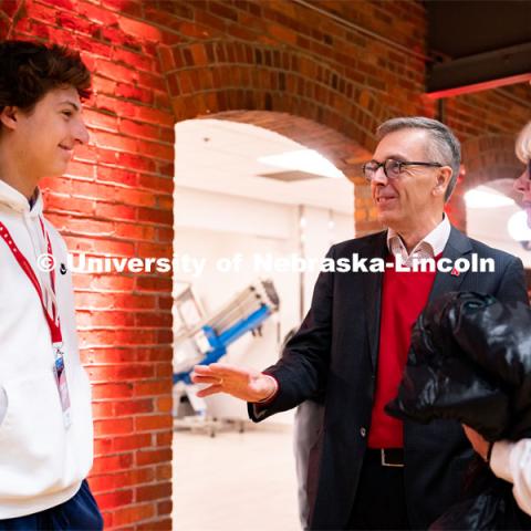 University of Nebraska-Lincoln chancellor Ronnie Green, center, speaks to new students for Admitted Student Day inside the Coliseum. Admitted Student Day is UNL’s in-person, on-campus event for all admitted students. March 24, 2023. Photo by Jordan Opp for University Communication.