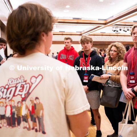 New students get information regarding fraternities and sororities during Admitted Student Day inside the Nebraska Union. Admitted Student Day is UNL’s in-person, on-campus event for all admitted students. March 24, 2023. Photo by Jordan Opp for University Communication.