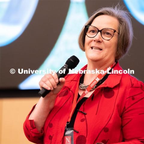 University of Nebraska-Lincoln’s College of Education and Human Sciences’ dean Sherri Jones speaks to students during Admitted Student Day inside Carolyn Pope Edwards Hall. Admitted Student Day is UNL’s in-person, on-campus event for all admitted students. March 24, 2023. Photo by Jordan Opp for University Communication.
