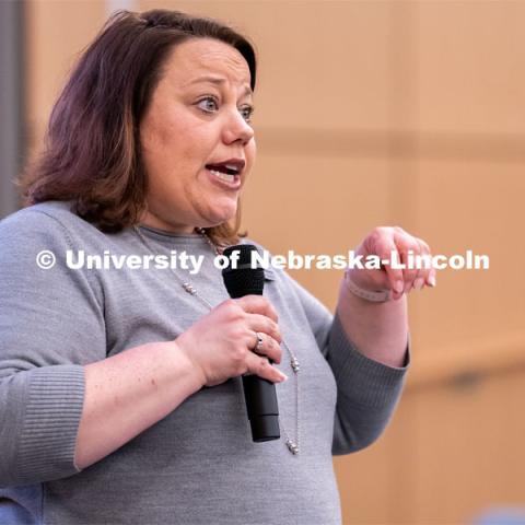 University of Nebraska-Lincoln’s College of Education and Human Sciences’ senior director of student services AnnMarie Gottner speaks to students during Admitted Student Day inside Carolyn Pope Edwards Hall. Admitted Student Day is UNL’s in-person, on-campus event for all admitted students. March 24, 2023. Photo by Jordan Opp for University Communication.