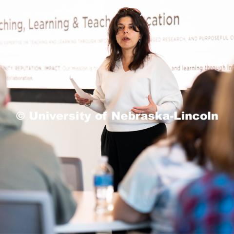 University of Nebraska-Lincoln’s College of Education and Human Sciences’ professor Loukia K. Sarroub speaks to students during Admitted Student Day inside Carolyn Pope Edwards Hall. Admitted Student Day is UNL’s in-person, on-campus event for all admitted students. March 24, 2023. Photo by Jordan Opp for University Communication.