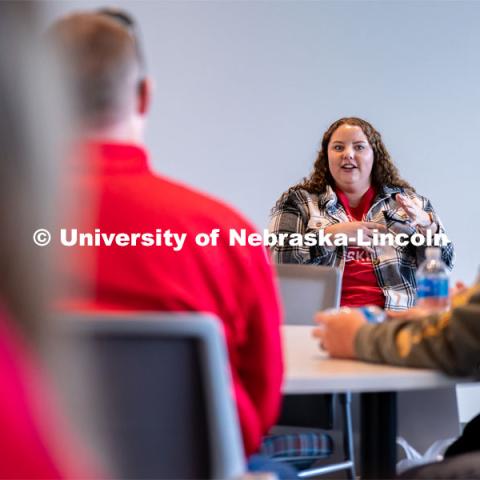 Current University of Nebraska-Lincoln College of Education and Human Sciences students speak about their time at UNL during Admitted Student Day inside Carolyn Pope Edwards Hall. Admitted Student Day is UNL’s in-person, on-campus event for all admitted students. March 24, 2023. Photo by Jordan Opp for University Communication.