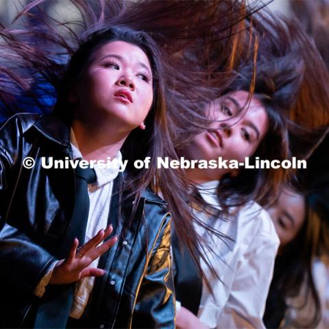 Members of Delta Phi Lambda perform during the OASIS and FRATERNITY AND SORORITY LIFE Stroll Off inside the Nebraska Union Centennial Room. April 1, 2023. Photo by Jordan Opp for University Communication.