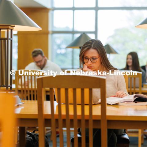 Students studying in the Law Library. College of Law photo shoot. April 28, 2023. Photo by Craig Chandler / University Communication.