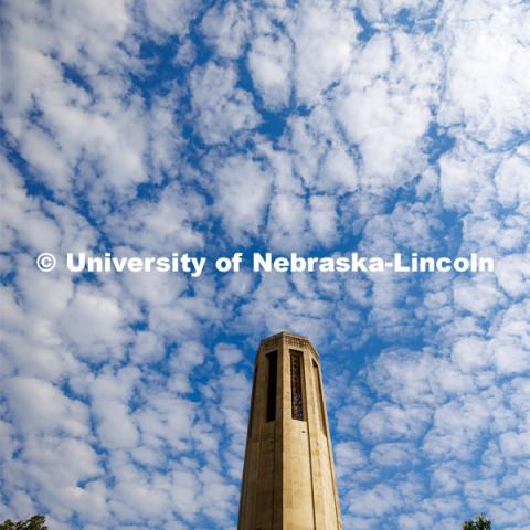 Mueller Tower against the morning sky. City Campus. June 2, 2023. Photo by Craig Chandler / University Communication.