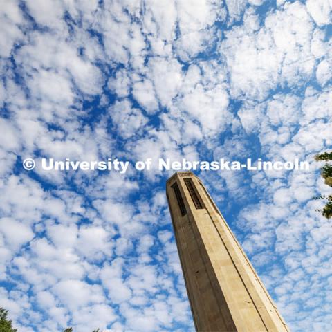 Mueller Tower against the morning sky. City Campus. June 2, 2023. Photo by Craig Chandler / University Communication.