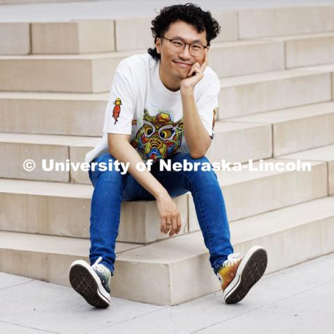 Nathan He, Professional in Residence at the College of Journalism and Mass Communications and Assistant Director, Alumni Engagement for the Nebraska Alumni Association. Pride month story. June 8, 2023. Photo by Craig Chandler / University Communication.