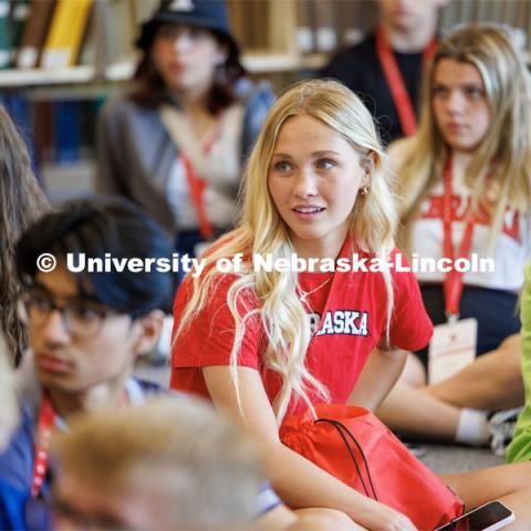 NSE students await instruction in Love Library. New Student Enrollment ( NSE ) on City Campus. June 13, 2023. Photo by Craig Chandler / University Communication.