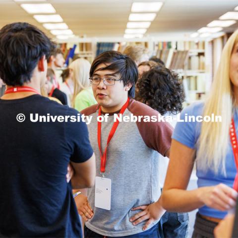 NSE students learn about each other during an orientation exercise. New Student Enrollment ( NSE ) on City Campus. June 13, 2023. Photo by Craig Chandler / University Communication.