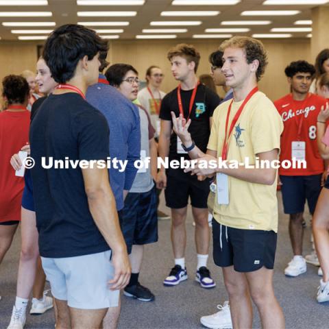 NSE students learn about each other during an orientation exercise. New Student Enrollment ( NSE ) on City Campus. June 13, 2023. Photo by Craig Chandler / University Communication.