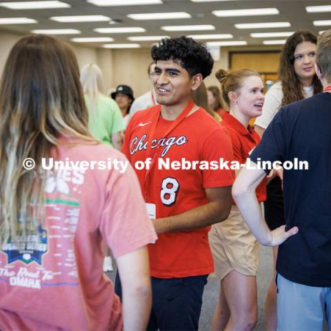 NSE students learn about each other during an orientation exercise. New Student Enrollment ( NSE ) on City Campus. June 13, 2023. Photo by Craig Chandler / University Communication.