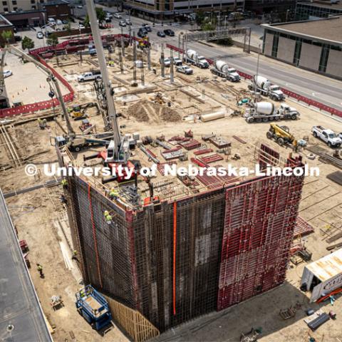 Construction on the new Hixson-Lied College of Fine and Performing Arts music building. June 15, 2023. Photo by Craig Chandler / University Communication.