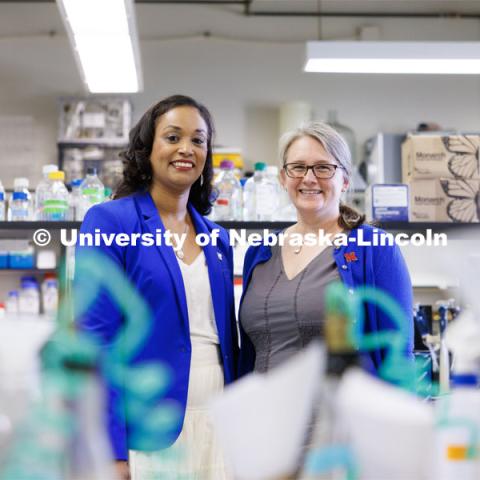 Marianna Burks and Kristi Montooth supervise the summer program. University of Nebraska-Lincoln’s “STEM-POWER Research Program: Empowering students from the start with Purpose, Ownership, and Well-being as they Engage in research Relationships”. June 28, 2023. Photo by Craig Chandler / University Communication.