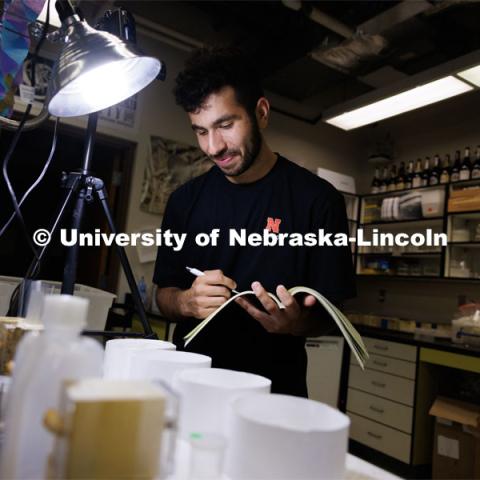 Abdallah Abdallah, an incoming UNL freshman from Lincoln, a first-year student from Lincoln, documents a spider’s activity while working in Eileen Hebets' lab.

University of Nebraska-Lincoln’s “STEM-POWER Research Program: Empowering students from the start with Purpose, Ownership, and Well-being as they Engage in research Relationships”. June 28, 2023. Photo by Craig Chandler / University Communication.

