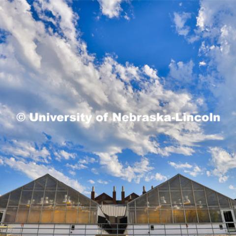 Exterior view of Beadle Greenhouses. July 24, 2023. Photo by Craig Chandler / University Communication.