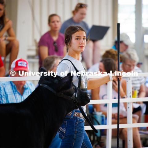 Jordyn Vanshoiack of Beatrice was reserve champion in the senior division showmanship. 4H/FFA Beef Show at the Gage County Fair and Expo in Beatrice. July 28, 2023. Photo by Craig Chandler / University Communication.