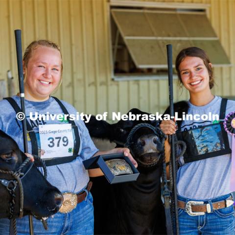 Natalie Trauernicht of Wymore won the grand champion senior division beef showmanship competition and Jordyn Vanshoiack of Beatrice was reserve champion. 4H/FFA Beef Show at the Gage County Fair and Expo in Beatrice. July 28, 2023. Photo by Craig Chandler / University Communication.