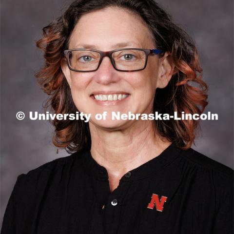 Studio portrait of J. Birdie Ganz, Professor in Special Education and Communication Disorders. 2023 New Faculty Orientation. August 16, 2023. Photo by Craig Chandler / University Communication.