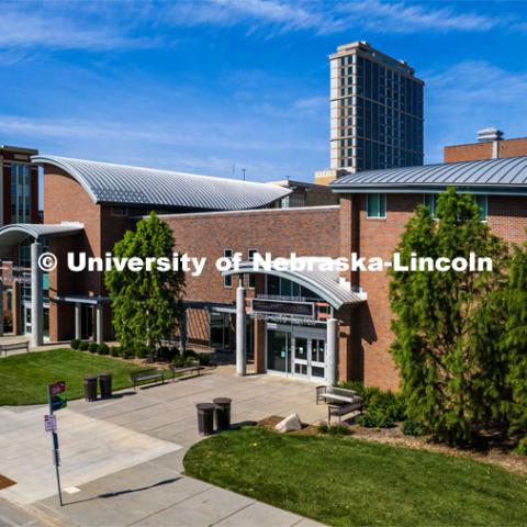 Exterior view of the Mary Riepma Ross Media Arts Center on UNL’s City Campus. August 17, 2023. Photo by Craig Chandler/ University Communication.