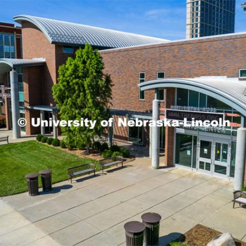 Exterior view of the Mary Riepma Ross Media Arts Center on UNL’s City Campus. August 17, 2023. Photo by Craig Chandler/ University Communication.