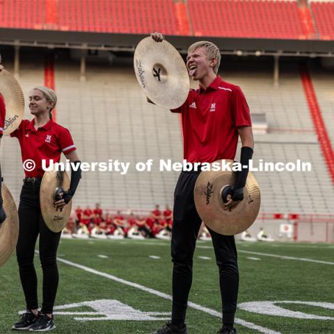 Big Red Welcome week featured the Cornhusker Marching Band Exhibition in Memorial Stadium where they showed highlights of what the band has been working on during their pre-season Band Camp, including their famous “drill down”. August 18, 2023. Photo by Sammy Smith / University Communication.