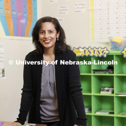 Deepika Menon, leads the RISE Project, a newly funded Noyce Track 4 research project, Research on Integrated STEM Self-efficacy (RISE), to improve integrated STEM instruction in elementary classrooms. Photo used for 2022-2023 Annual Report on Research at Nebraska. October 18, 2023. Photo by Craig Chandler / University Communication.