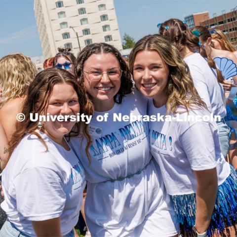 Sorority Bid Day in the Cather Dining Complex and on the Vine Street Fields. August 19, 2023. Photo by Craig Chandler / University Communication.