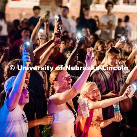 Students having fun at the outdoor concert at the Party at the Union on City Campus. Big Red Welcome week. August 19, 2023. Photo by Kylie Gavin / Office of Student Affairs.