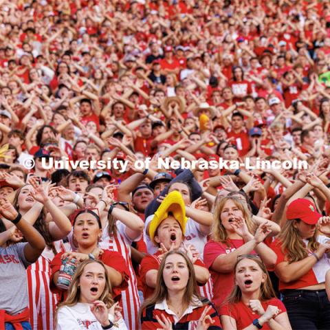Fans throw the bones at the third down. Northern Illinois football in Memorial Stadium. September 16, 2023. Photo by Craig Chandler / University Communication.