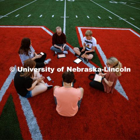 Cornhusker Marching Band early morning practice. September 19, 2023. Photo by Craig Chandler / University Communication.