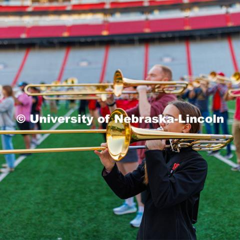 Cornhusker Marching Band early morning practice. September 19, 2023. Photo by Craig Chandler / University Communication.