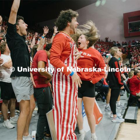 Nebraska volleyball fans cheer for their team. September 22, 2023. Photo by Kristen Labadie / University Communication. 