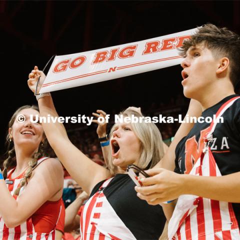Nebraska volleyball fans cheer for their team. September 22, 2023. Photo by Kristen Labadie / University Communication. 