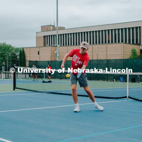 Students playing pickleball at the East Campus tennis courts. Lincoln Pickleball Club. September 23, 2023. Photo by Matthew Strasburger / University Communication. 