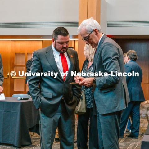 Student veterans from around the state come together in meeting Denis McDonough, the secretary of Veterans Affairs, at the Wick Alumni Center. McDonough visited Nebraska U to discuss the ongoing implementation of expanded health care services for veterans. October 12, 2023. Photo by Matthew Strasburger / University Communication.